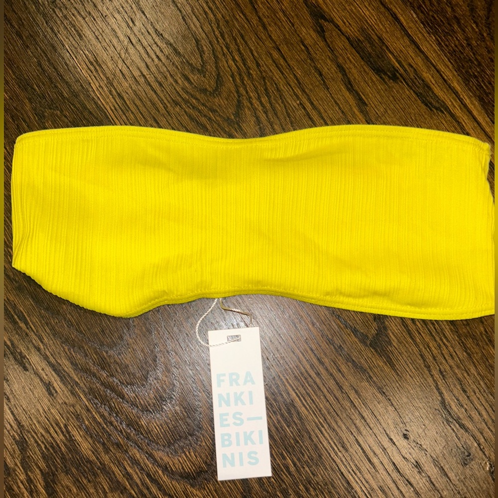 Tags on never worn!Frankie’s Bikinis Jean Bandea Plisse Bikini Top Bright yellow